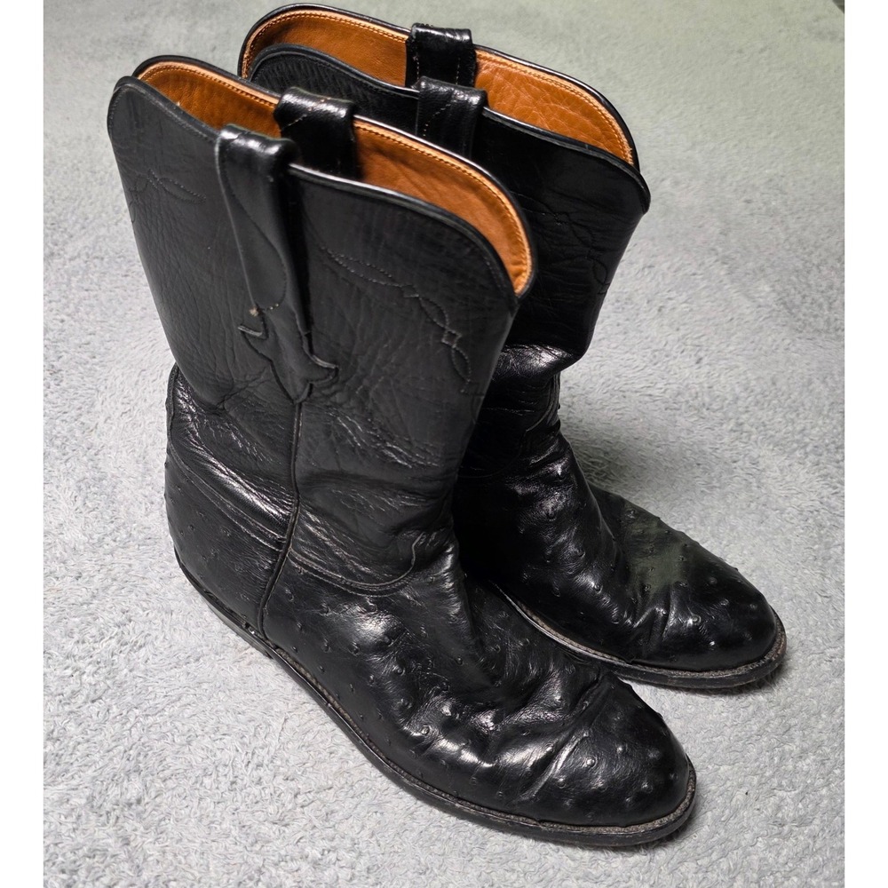 Lucchese Mens 9.5 E Ostrich Leather Cowboy Boots Black L8135 Vintage Handcrafted
